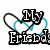 Pixelated black and cyan text 'Friends' with interwoven heart shapes formed by the letter outlines on a white background.