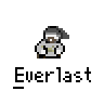 Animated contact sheet showing 12 frames of a pixel art buddy icon with repeated character poses and text elements, arranged in a 4x3 grid on gray background.