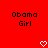 Red background with black pixelated text 'Obama Girl' on left and right, white pixelated heart symbols below each text block.