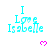 six identical cyan text-based icons reading "I Love Isabelle" with pink heart symbols below each, arranged in three on a white background