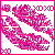 Pixelated pink and magenta floral design with 'XOXO' text in top-right corner, bordered by solid pink frame on white background.