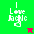 Four pixelated display "I Love Jackie" text with heart symbols; green and pink backgrounds have stars, while olive backgrounds show no stars