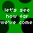 Green background with dark green circles and white text reading 'let's see how far we've come' repeated in a pattern