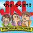 Pixelated image with three cartoon-style characters under large red 'JK' letters and black text reading 'the best!!', set against a light blue background.