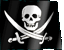 Black background with white skull and crossed swords, showing subtle animation changes in sword position across frames.