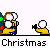 Pixel art animation of a family group with changing poses and clothing, set against gray backgrounds with 'Christmas' text below each frame.