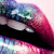 Pixelated close-up of lips with gradient colors and dark background, appearing as a stylized cartoon or abstract art piece.