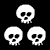 A 4x4 contact sheet of pixel art icons featuring skulls, hearts, and abstract shapes in white, red, and pink on black background with gray transparency area.