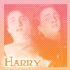 identical square images showing two figures with light skin tones against a gradient background transitioning from pink to orange, each labeled 'HARRY' in yellow text at the bottom
