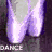 Five identical pixelated icons of shiny ballet shoes in purple, green, pink, blue, and yellow with 'DANCE' text below each on a dark background.
