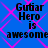 Blue background with pink diamond pattern and repeated black text "Guitar Hero is awesome" in pixelated font