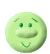 Two side-by-side pixelated green circular cartoon faces with different expressions on a gray background.