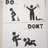 Pixelated black-and-white icon set showing two figures in various poses with 'DO' and 'DONT' text labels above and below.