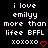 Pixelated text on black background reads 'i love emilyy more than lifee BFFL xoxoxo' with red heart symbol, two identical frames side-by-side.