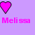 A 2x2 contact sheet of three animated frames showing pixelated heart icons with the name 'Melissa' in matching colors on a purple background, each frame displaying a different colored heart and text color combination.