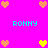 Bright pink background with cyan text and alternating orange/yellow pixel hearts arranged in a pattern