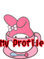Pink bunny character in a teacup with red text overlay, showing three variations of head position and facial expression.