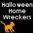 Pixelated orange cat walking left to right on black background with "Halloween Home Wreckers" text above, two identical static frames visible.