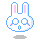 Pixel art bunny head with pink inner ears, blue outlines, and four distinct facial expressions