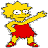 Two pixelated cartoon characters with yellow hair and red dresses facing each other in mirrored poses against a gray background.