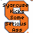 Orange blocky 'S' shapes with black text inside, partially obscured by pixelation and gray overlay on the right.