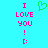 Pixelated cyan background with pink text reading "I LOVE YOU! :" and a green heart symbol above the text.