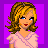 Pixel art contact sheet of a female character in various poses and clothing details with text fragments arranged on purple background.