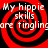 Red and black spiral pattern with repeated white text reading "My hippie skills are tingling" in four quadrants.
