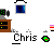 Animated pixel art sequence showing a character named Chris in multiple poses with text elements, including 'Hi, My Names And My Is PORN' and 'PORN' repeated.