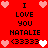 Red background with pixelated text and heart symbols arranged in a pattern, featuring repeated phrases "I LOVE YOU NATALIE" and emoticons