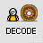 Pixel art animation of a yellow-shirted figure with a white head holding a circular brown-and-red patterned object, transitioning from full view to partial view across frames.