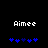 Pixelated text 'Aimee' above blue heart symbols on black background, with one symbol changing position between frames.
