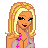 Pixel art contact sheet showing multiple frames of a blonde female character in a short dress with pink patterns, including full-body and partial views, plus text elements "chick" and "party".