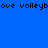 A static image divided into four quadrants with solid blue, purple, red, and purple backgrounds, each containing partial black text reading "ove volleyb".