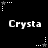 Black background with white pixelated text 'Crysta' repeated in two , surrounded by white and gray star-shaped icons with dotted lines