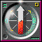 Animated compass with red and white needle rotating through multiple positions against a dark circular background with green and yellow markings.