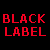 Red pixelated text 'BLACK LABEL' on black background next to red flame symbol on dark gray background.