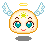 Pixel art angel icon with wings, halo, and two facial expressions on a gray background.