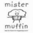 Pixelated grayscale icon shows 'mister' text above a stylized figure with raised arms under an arch, and 'muffin' below.