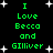 Green pixelated text on black background with white stars, repeating 'I Love Becca and Gilliver' in two vertical