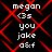 Pixelated text and red geometric patterns on a black background, with repeated phrases 'megan', '3s', 'you joke as:f' in white.