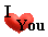 Two side-by-side pixelated 'I [heart] You' icons with red hearts and black text on the left, yellow text on the right against a gray background.