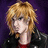 Pixelated image of a person with light brown hair and dark clothing against purple background, next to pink with black text