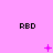 Pixelated pink background with black 'RBD' text in three and animated purple symbols changing across frames