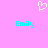 Pixelated white heart symbol above two cyan 'Emily' text labels on solid pink background.