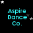 identical 'Aspire Dance Co.' text icons with cyan lettering on black background, each surrounded by white and gray stars in varying positions