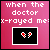 four and four shows a pink background with white text reading "when the doctor x-rayed me" above two alternating pixel art icons: one red broken heart, one white double question mark