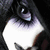 A pixelated anime-style face with dark hair and purple eyes, partially obscured by a gray rectangle in the bottom-right corner.