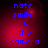 Blue pixelated text on a red gradient background reads 'nate smile 4 the camera' with subtle light effects.