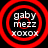 Four red concentric circles with white text 'gaby mezz xoxox' on black background, showing animation changes in circle thickness and text clarity.